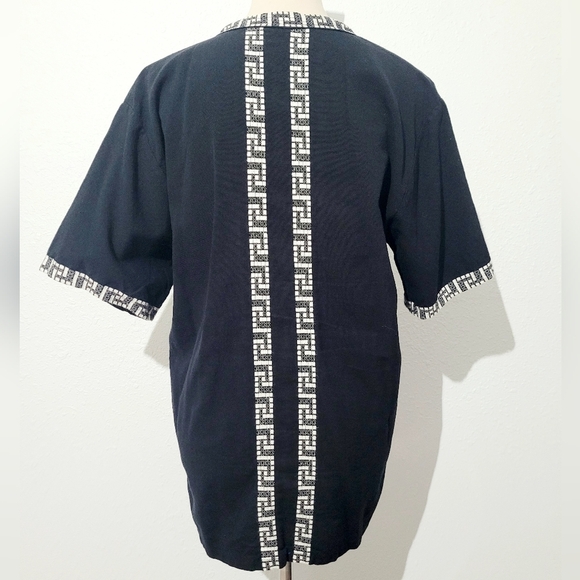 Giras Black White Embroidered Tunic Top Greek Style 50/50 Cotton Viscose Size L - Picture 4 of 10